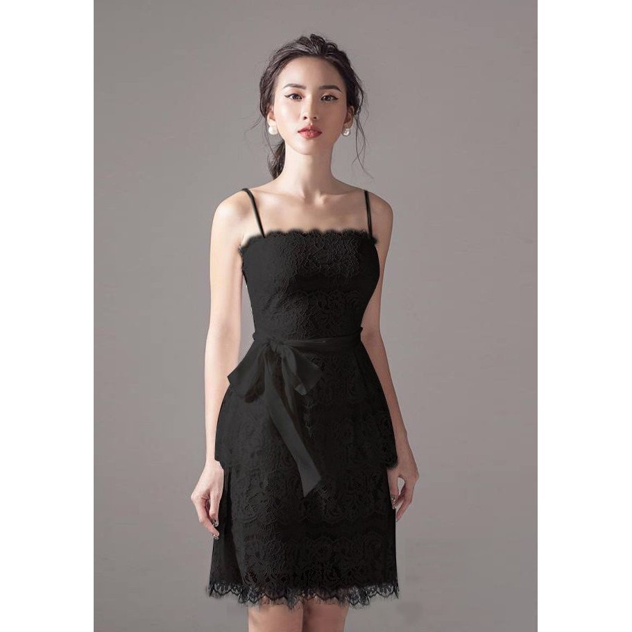 Đầm ren xòe 2 tầng - Đen
