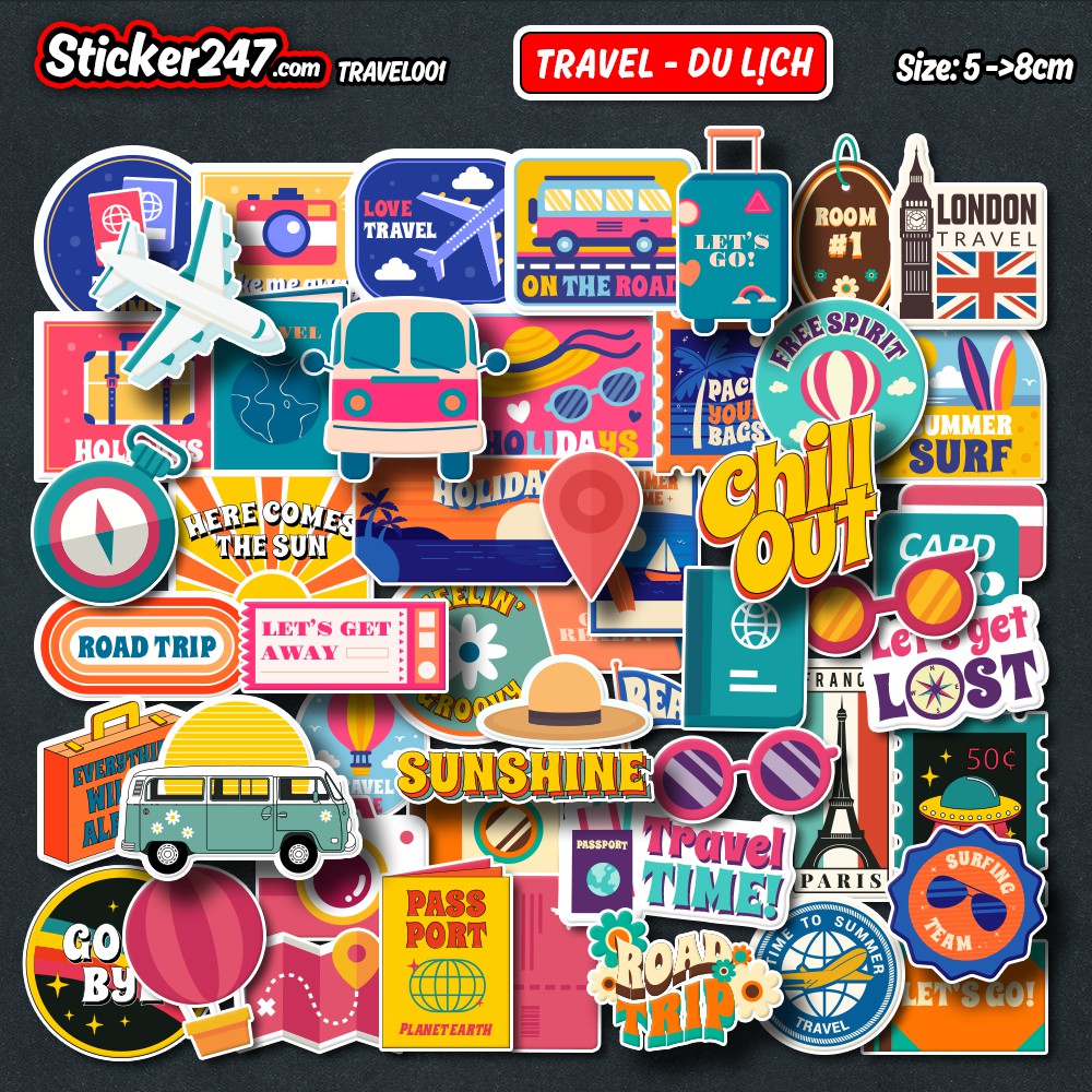 Sticker Du Lịch Travel 🌈𝑭𝒓𝒆𝒆𝒔𝒉𝒊𝒑 chống nước, sticker dán laptop, điện thoại, đàn, mũ bảo hiểm, vali - TRA04