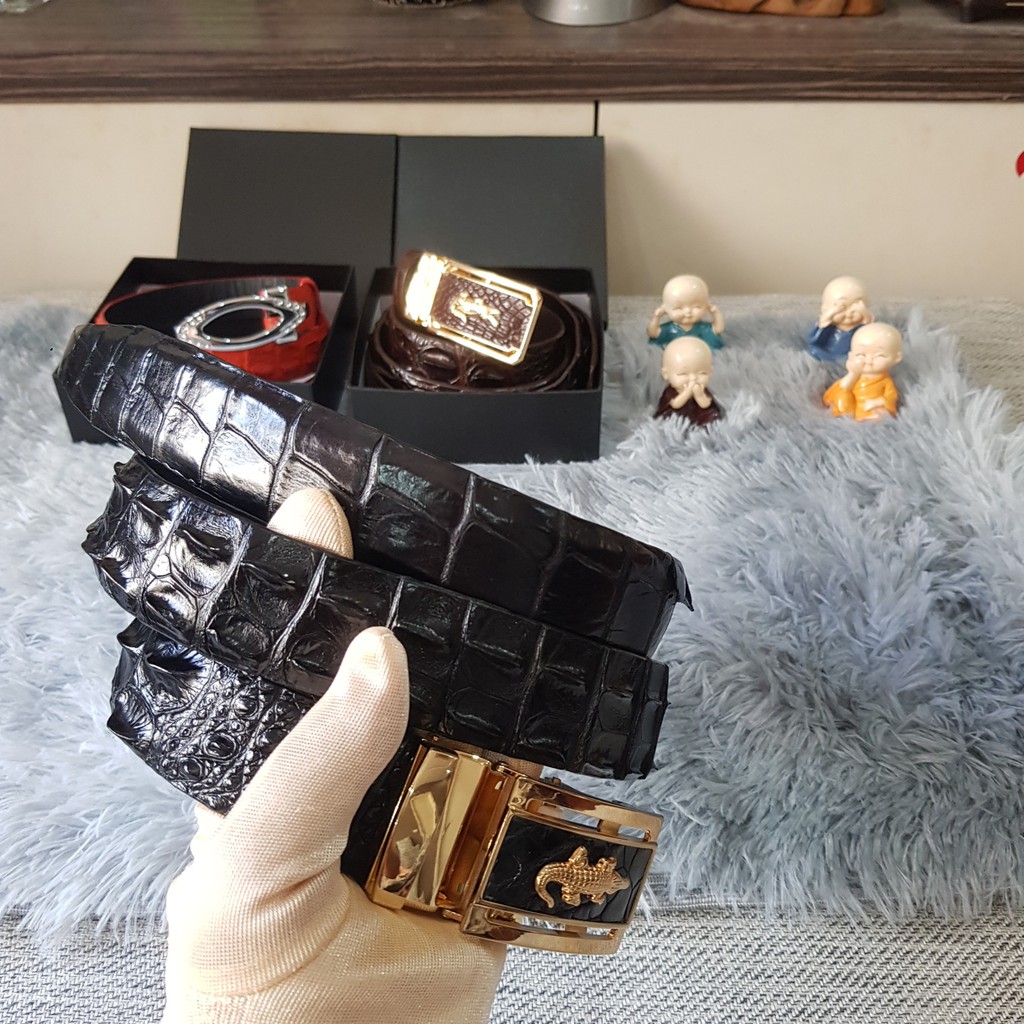 Dây Lưng Cá Sấu, Màu Đen I Dây Lưng Da Cá Sấu Ghép Bản 3,5 cm I Bảo Hành 24 Tháng