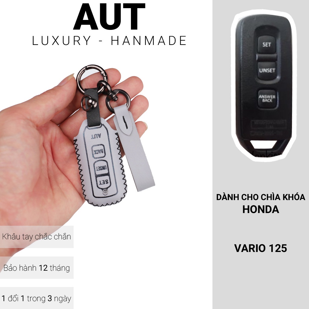 Bao da chìa khóa smartkey Honda Vario 125 - 3 nút bấm, khâu tay, móc tròn, nhiều mẫu.