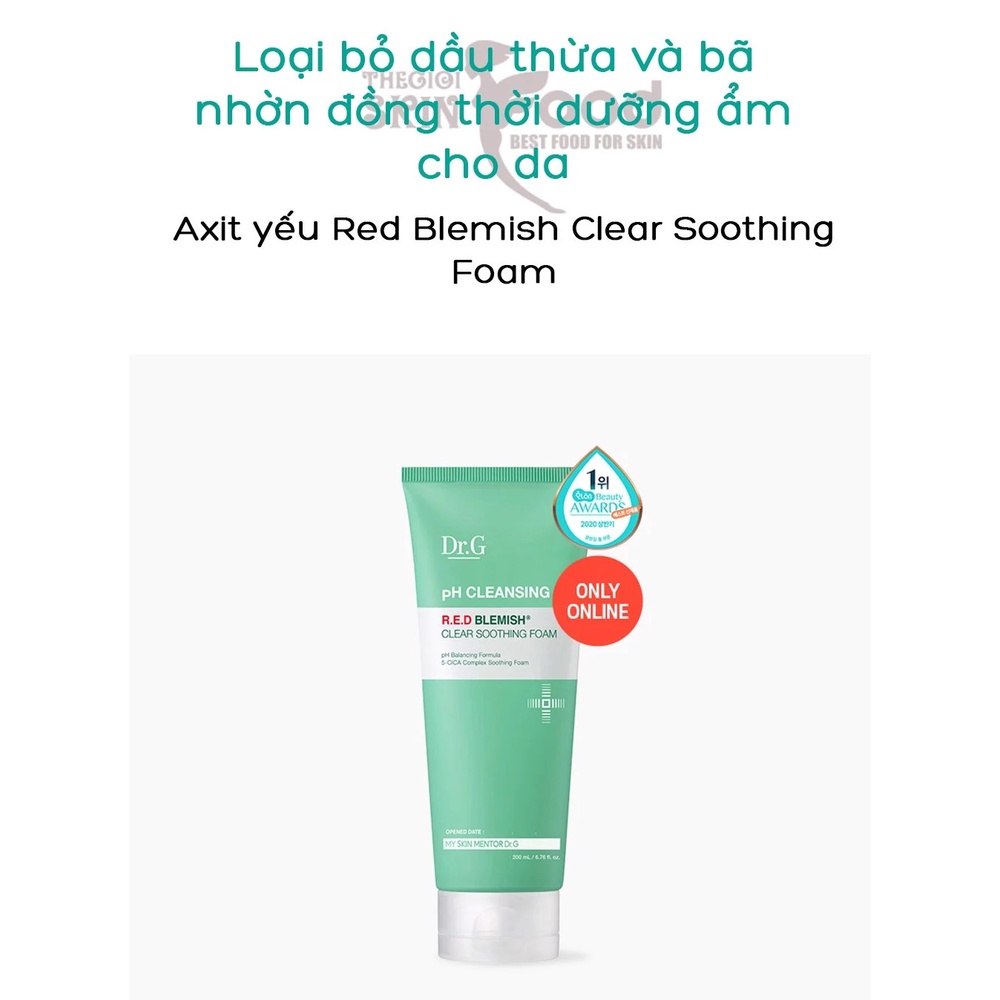 Sữa Rửa Mặt Dành Cho Da Mụn, Nhạy Cảm Dr.G pH Cleansing R.e.d Blemish Clear Soothing Foam 150ml