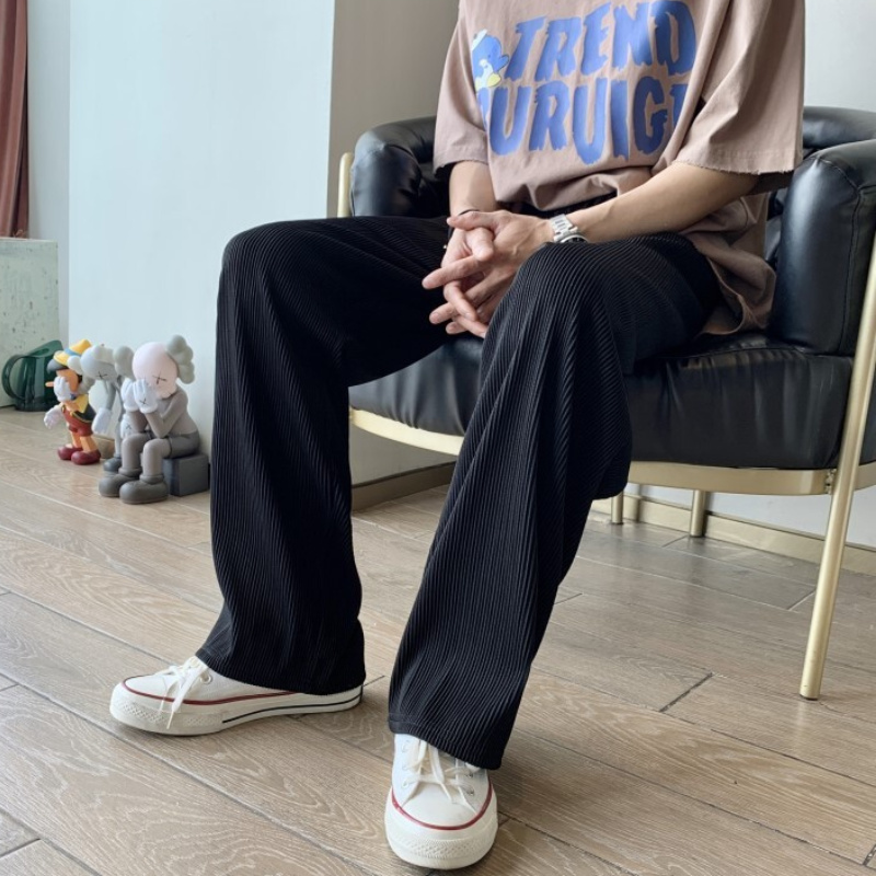 Quần Baggy Lụa Lạnh Mỏng Ống Rộng Màu Trơn Thời Trang Retro Cho Nam | BigBuy360 - bigbuy360.vn