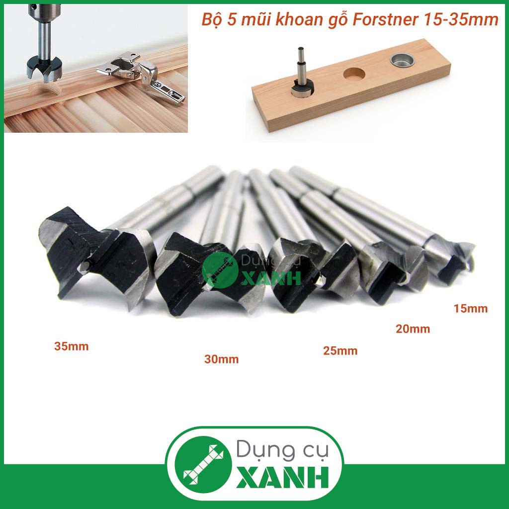 Bộ 5 mũi khoan gỗ kiểu forstner 10-35mm khoan bản lề