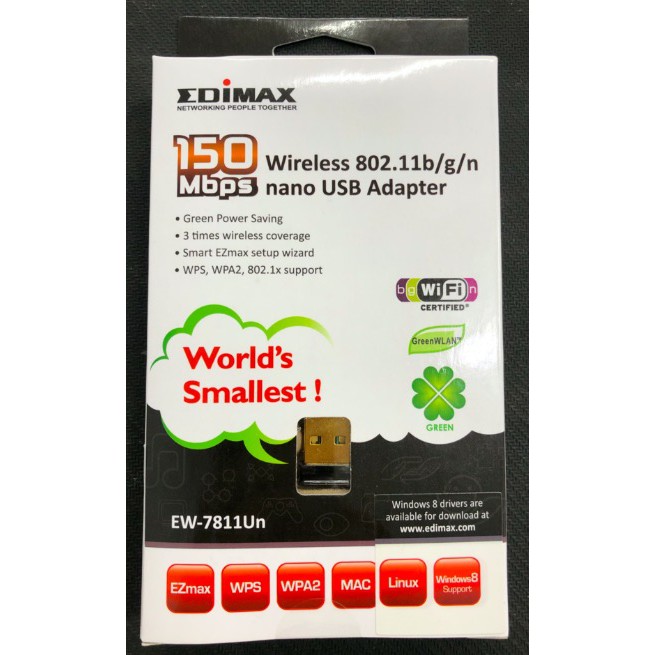 Đài loan Edimax N 150Mbps USB Bộ thu WiFi Siêu nhỏ gọn- EW-7811Un - Hàng Chính Hãng