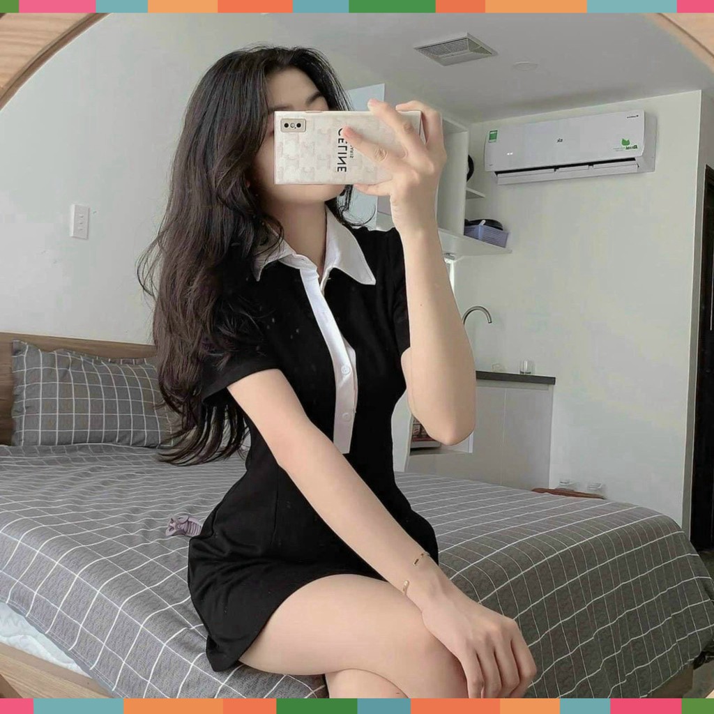 Váy Đầm Polo Nữ Cổ Bẻ Đen Dáng Ôm | BigBuy360 - bigbuy360.vn