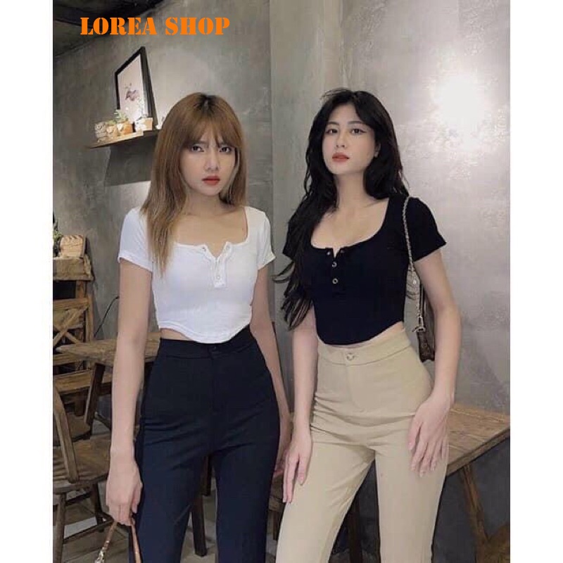 Áo Croptop cúc Ngực body sexy nữ 2 màu đen trắng