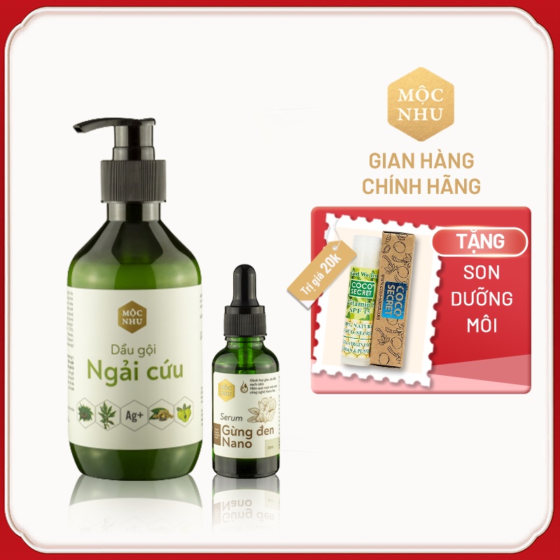 [Mộc Nhu] Bộ đôi dầu gội Ngải cứu &amp; serum gừng đen Nano -  Giảm Gàu Ngứa - Giảm Nấm Da Đầu - Tặng 1 diêm vĩnh cửu