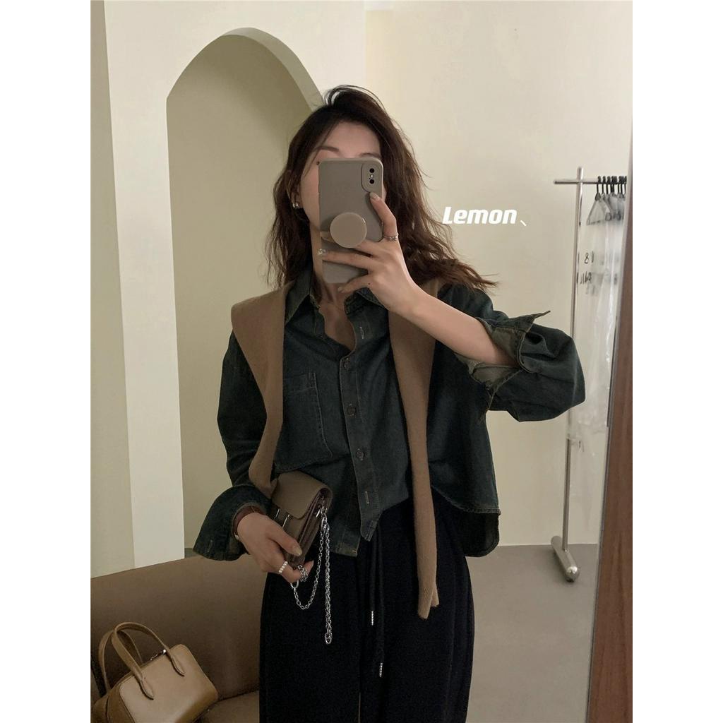 Áo Sơ Mi denim Tay Dài Phong Cách retro 67668