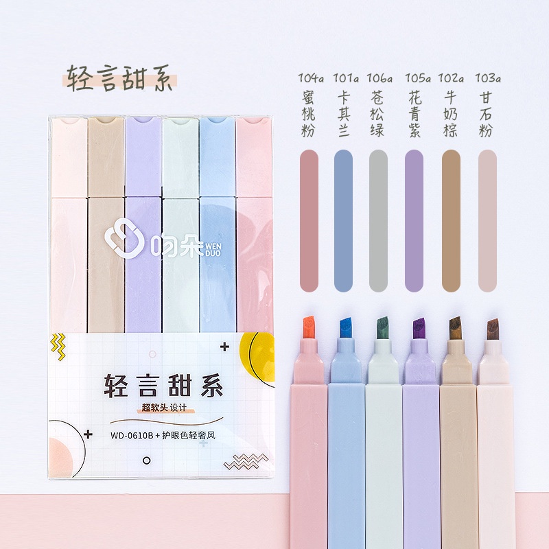 Set 6 bút highlight đánh dấu pastel Kiss Duo Vuông DecorMe màu pastel xinh xắn trang trí sổ bullet journal