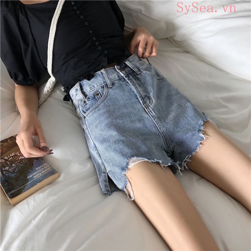Quần Short Jeans Lưng Cao Phong Cách Hàn Quốc Thời Trang Cho Nữ