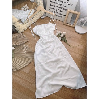 Đầm Lụa Đi Tiệc 2 Dây Khoét Eo Dáng Dài