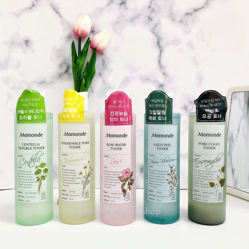 [ Mamonde ] Nước hoa hồng 250ml Flower Honey Toner / Pore Clean Toner / Chamomile Pure Toner / Aqua Peel Toner