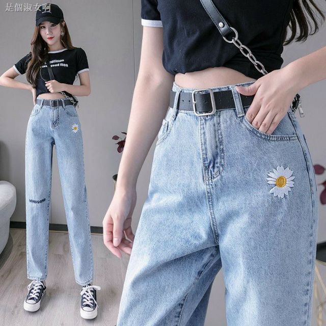 Quần baggy jean thêu hoa cúc + belt