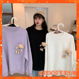 Áo sweater kèm gấu bông 3 màu (Trắng - Đen - Tím) - shop8868