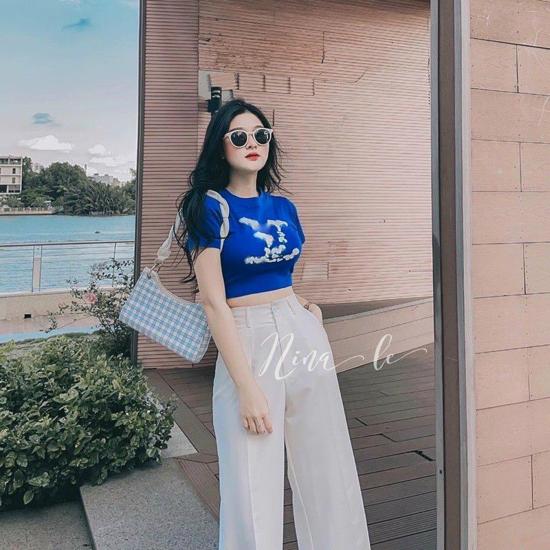 Áo thun croptop  LV vân mây chất thun dày dặn tôn dáng
