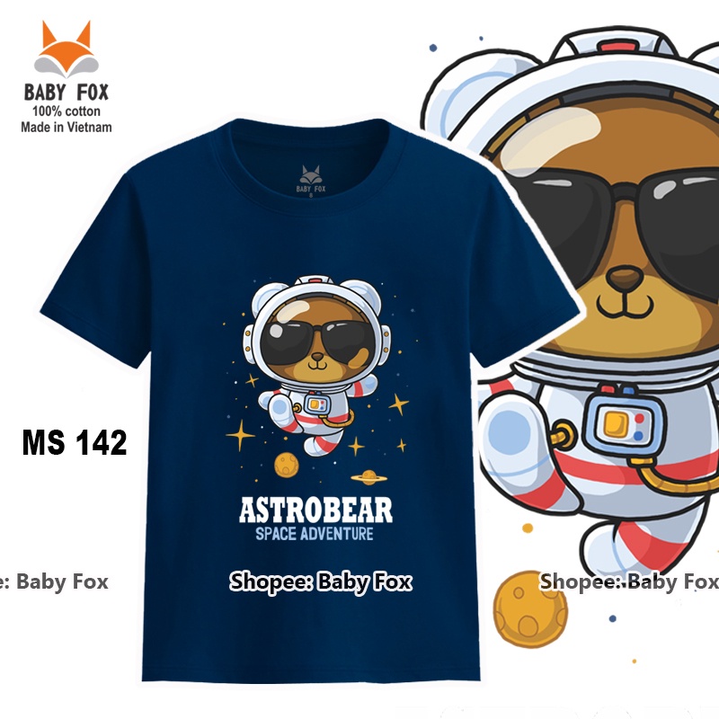 Áo thun bé trai 100% cotton loại tốt, áo phông thương hiệu BABY FOX, hình vũ trụ, size 10-55kg  g