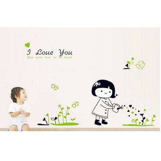 Decal dán tường decal trang trí bé tưới cây BINBIN EB67 (Có keo sẵn)