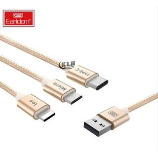 Cáp sạc 3 đầu bọc dù chống đứt Earldom 028