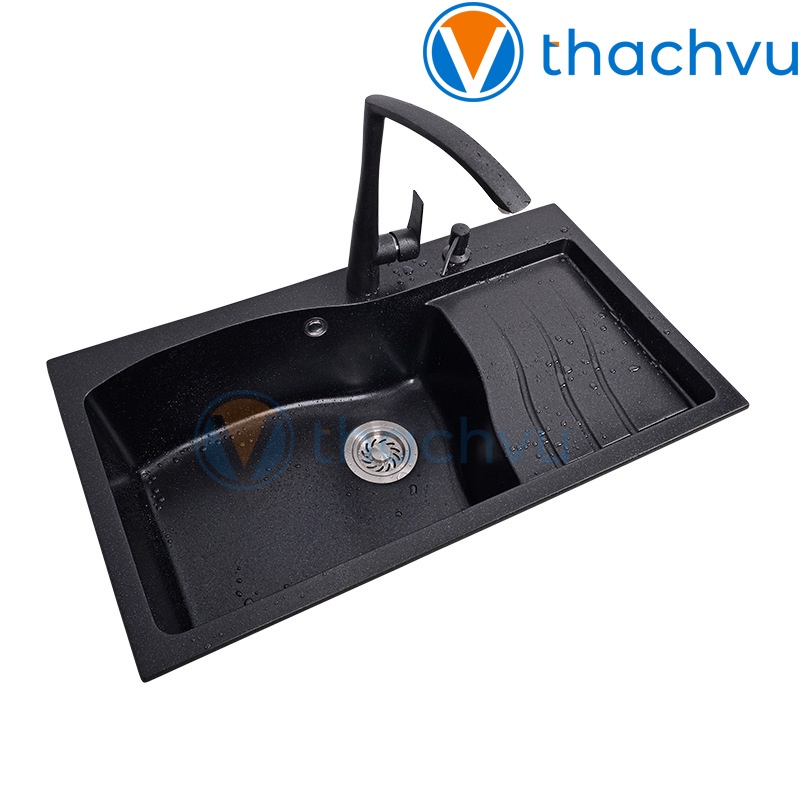 Chậu rửa chén bát bằng đá granite kèm bộ xả, bồn đá granite 78x45 có bàn chờ, hàng VIỆT NAM có bảo hành.