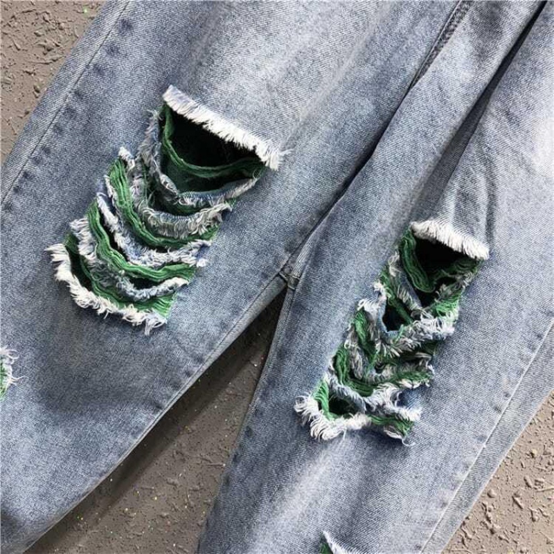 Quần Jeans Nữ Lưng Cao Mài Rách Thời Trang Hàn