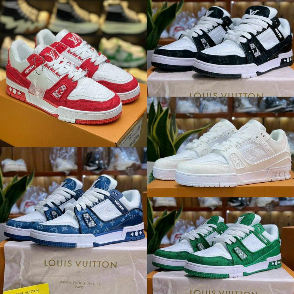 Giày LV Louis Vuitton Green White Black Jeans bản S Cấp full phụ kiện Giày thể thao LV màu đen xanh than màu mới nhất