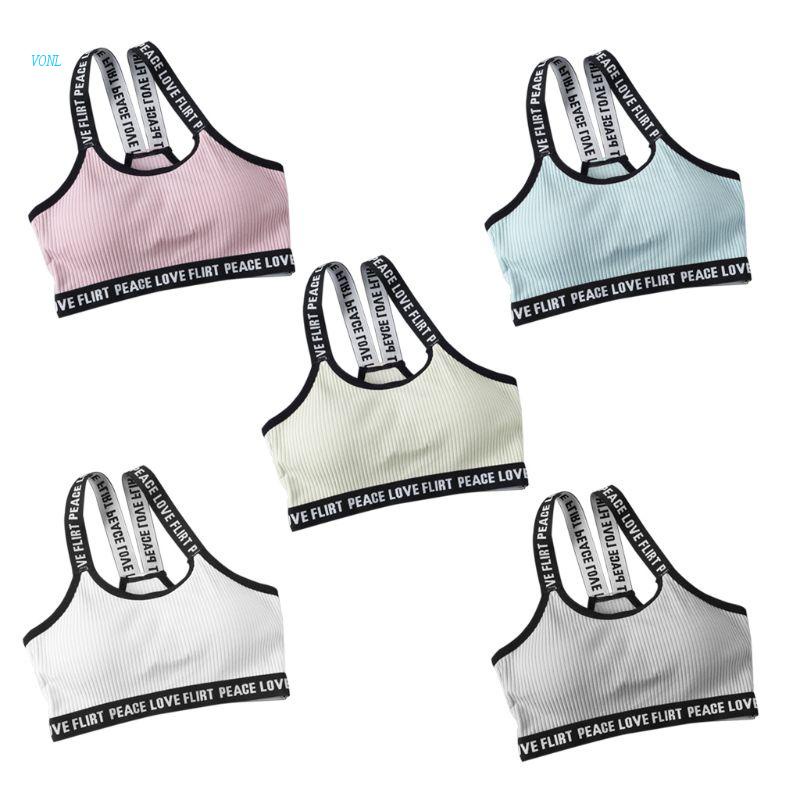 Vonl Áo Lót Crop Top Thể Thao Cotton Dệt Kim Kẻ Sọc Dọc In Chữ Dây Đeo Vai Cho Nữ Tuổi Teen W