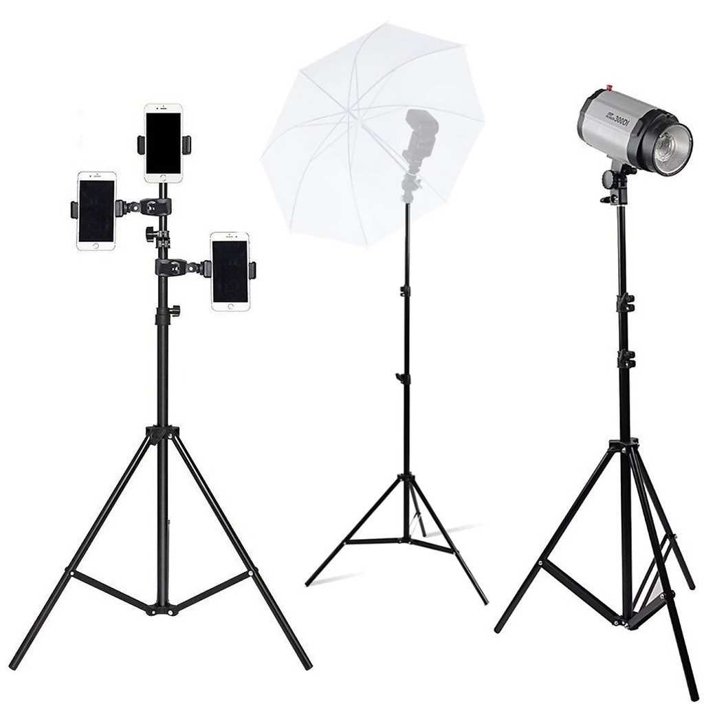 Chân sắt gắn đèn livestream 2 mét tripod 3 chân gấp gọn hỗ trợ quay video