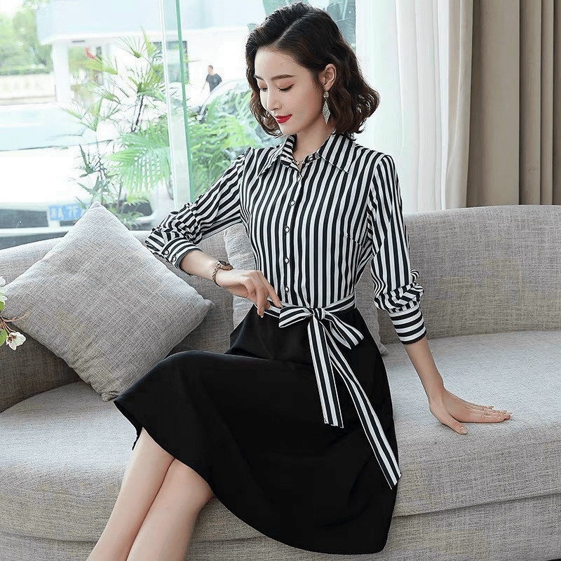 (HCM) Đầm xoè kẻ sọc công sở sang chảnh siêu đẹp thời trang siêu hot cho các chị em KME STORE