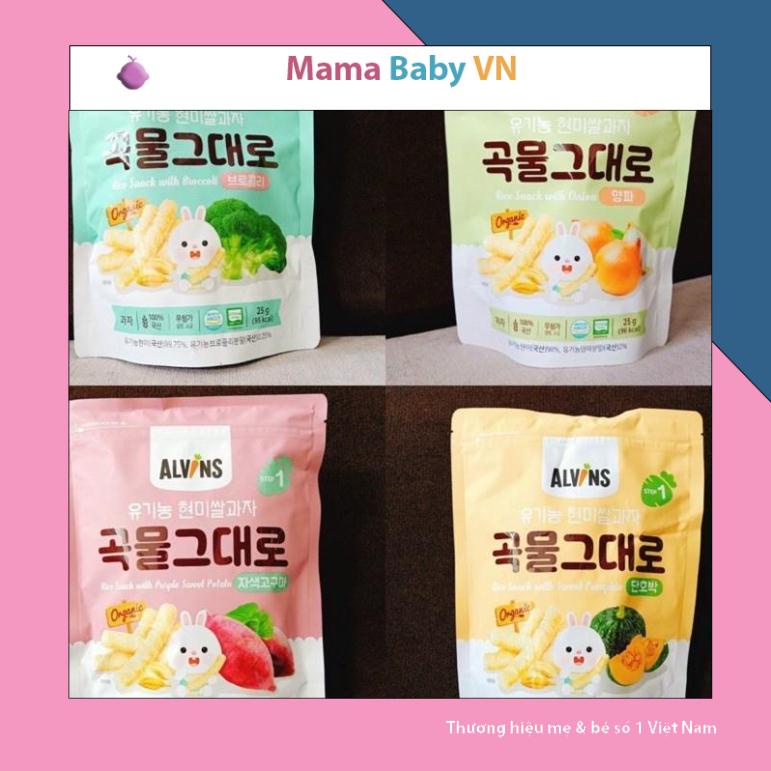 Bánh ăn dặm cho bé 6 tháng gạo lứt Alvins hữu cơ hình que 25g Mama Baby VN