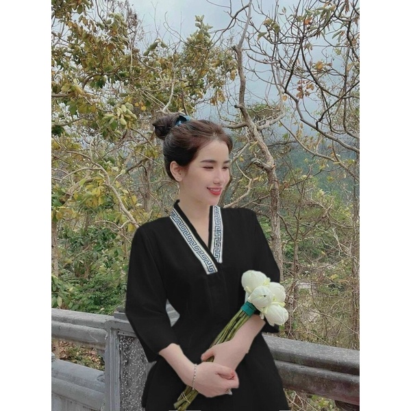 Set đồ lam cổ hoạ tiết đi chùa, đồ lam bigsize