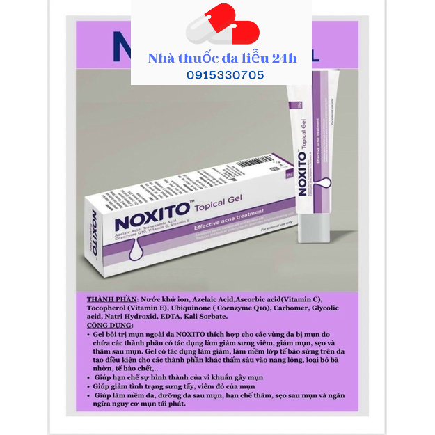 Noxito topical gel 25g bôi ngừa mụn giảm thâm