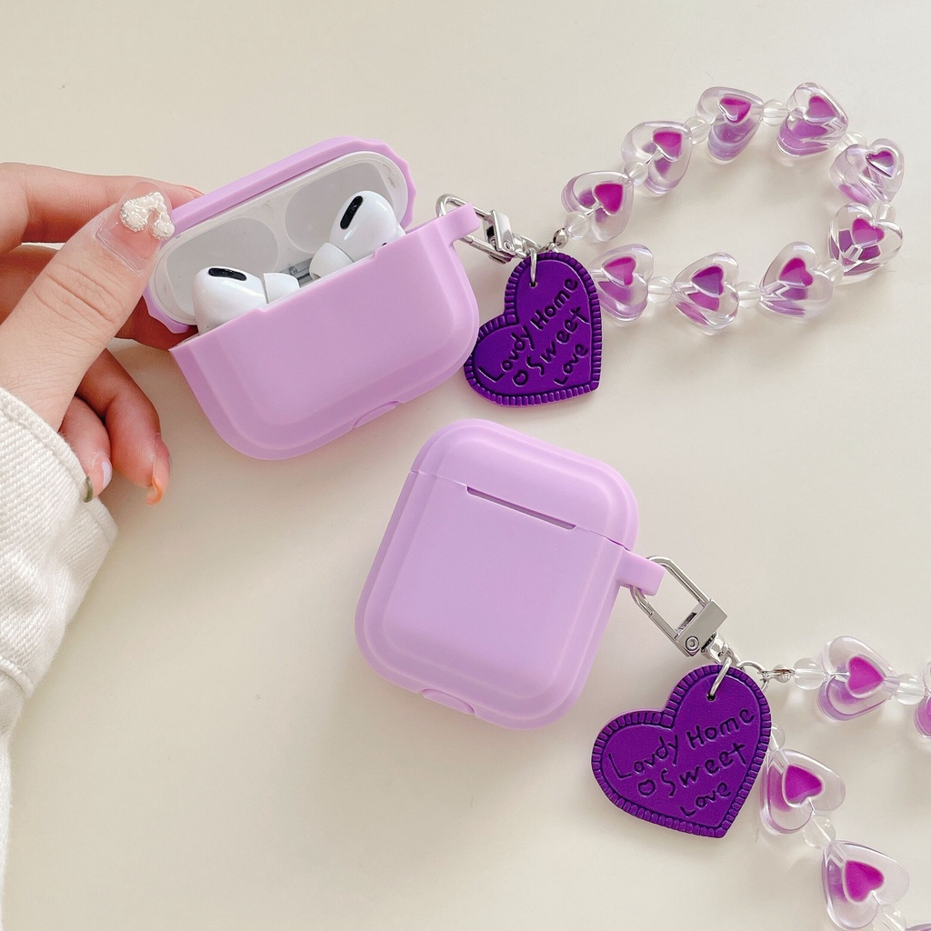 Vỏ Bảo Vệ Hộp Sạc Tai Nghe airpods 1 2 3 pro 1 2 pro Bằng tpu Mềm Hình Trái Tim Màu Tím Dễ Thương