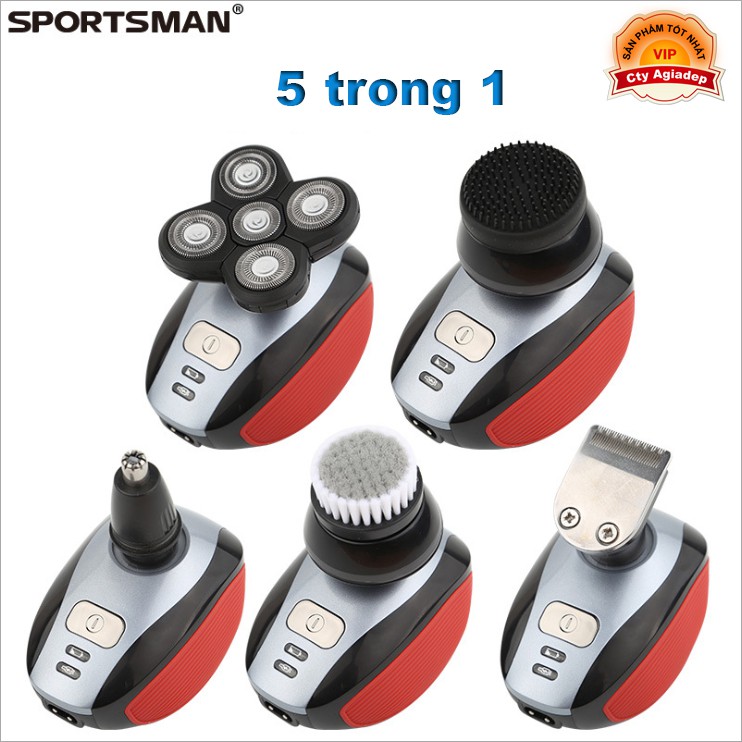 Bộ dao cạo râu xịn + Tông đơ + Tỉa lông mũi + Matxa mặt + Rửa mặt (5 trong 1) Sạc Pin Sportsman S525