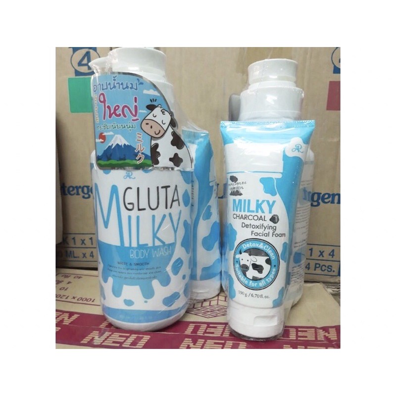 Sữa tắm Gluta Milky 800ml kèm Sữa rửa mặt 190g