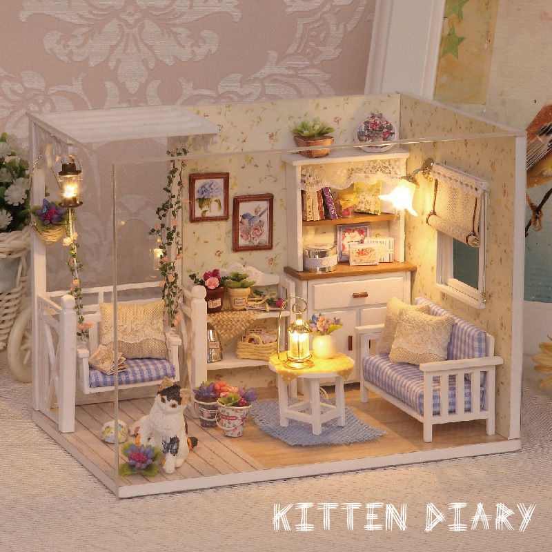 ❂Zhi Fun House tự làm hut Nhật ký mèo con làm bằng tay mô hình xây nhà đồ chơi cho bạn gái quà tặng sinh nhật