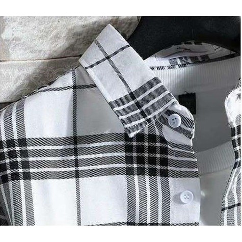 Áo sơ mi nam dài tay kẻ caro trắng đen | BigBuy360 - bigbuy360.vn