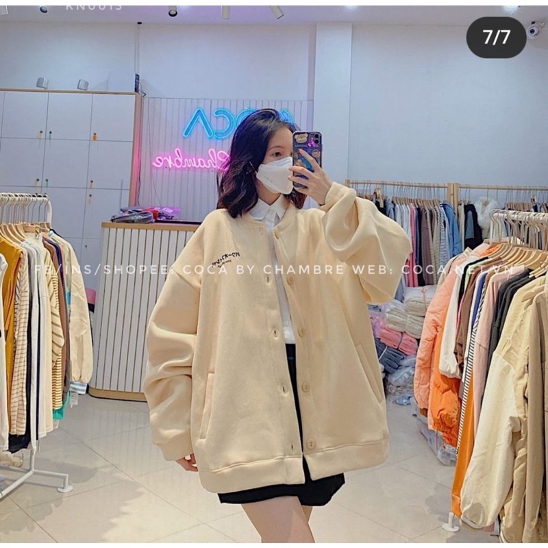 [HÀNG SẴN]ÁO KHOÁC NỈ BOMBER CHỮ NHẬT FORM OVERSIZE