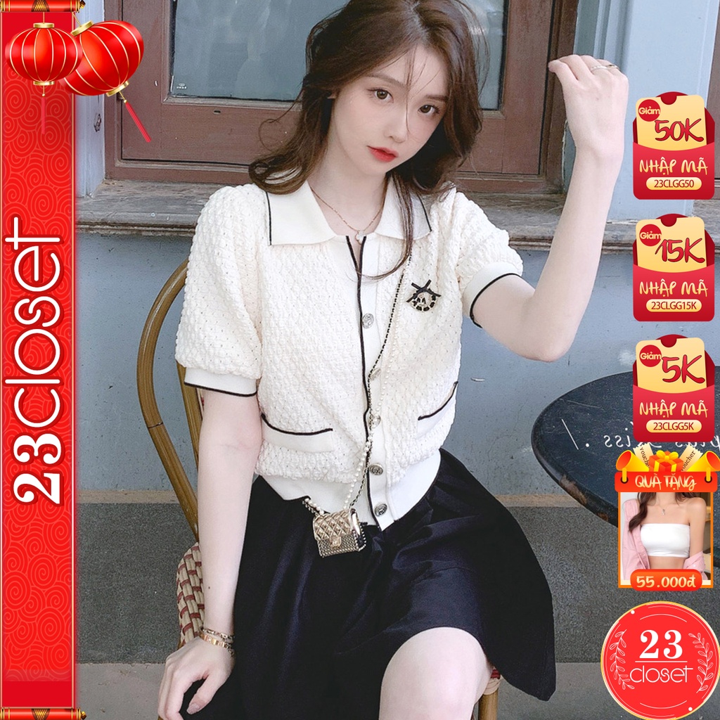 Áo polo cổ tròn 23Closet áo tay ngắn nữ cúc trai tay bồng kiểu Hàn Quốc chất montergy ALNT01