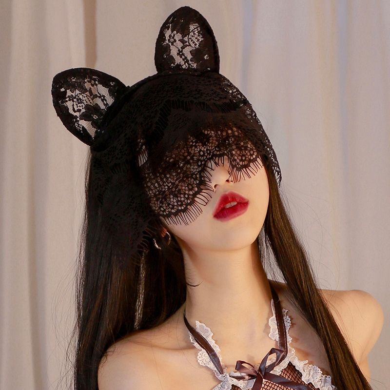 Cài tai mèo kèm miếng che mắt ren