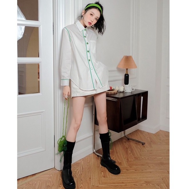 Áo Sơ Mi Hàng Nút Vuông MUSHROOM LEE Line Green