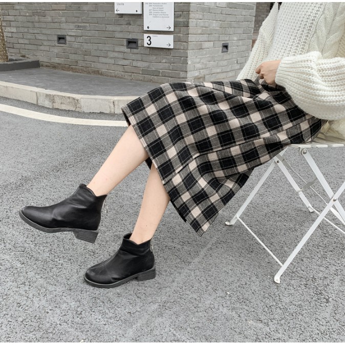 Chân váy dạ kẻ dáng dài Ulzzang, Chân váy dài dạ kẻ caro 2 màu đen nâu Quảng Châu form đẹp, chất mịn