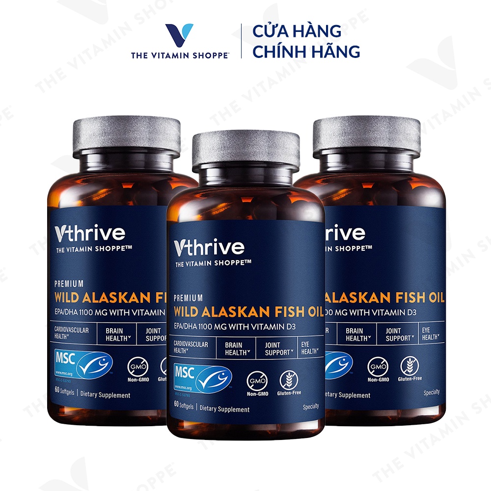 Dầu cá Omega 3 VTHRIVE Premium Wild Alaskan Fish Oil tăng cường sức khỏe tim mạch 60/120 viên