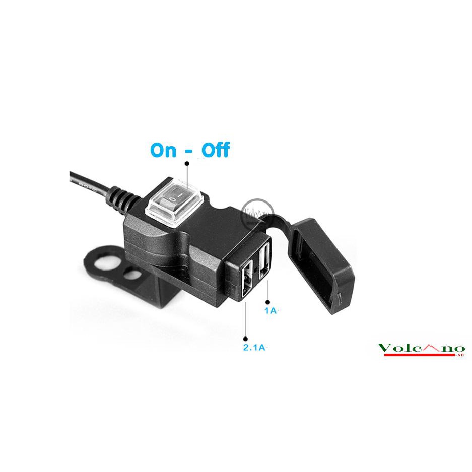 SẠC ĐIỆN THOẠI XE MÁY 2 CỔNG USB 12 - 24V