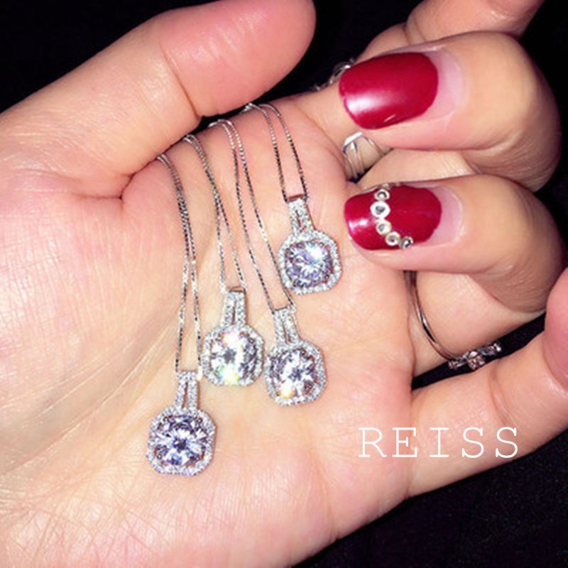 Vòng cổ Mạ Bạc 925 Mặt Vuông Đính Đá Zircon