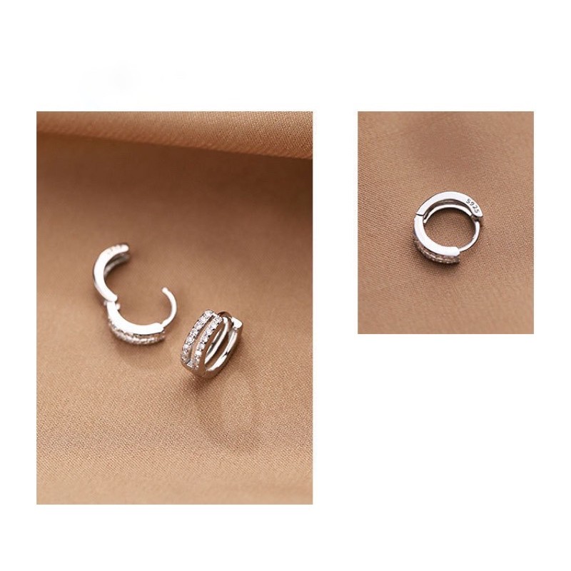 Khuyên tai bạc nữ vòng vuông, tròn kép bạc Ý 925 mạ vàng trắng cao cấp DUYSON SILVER (1 đôi) [KVDDXK6]
