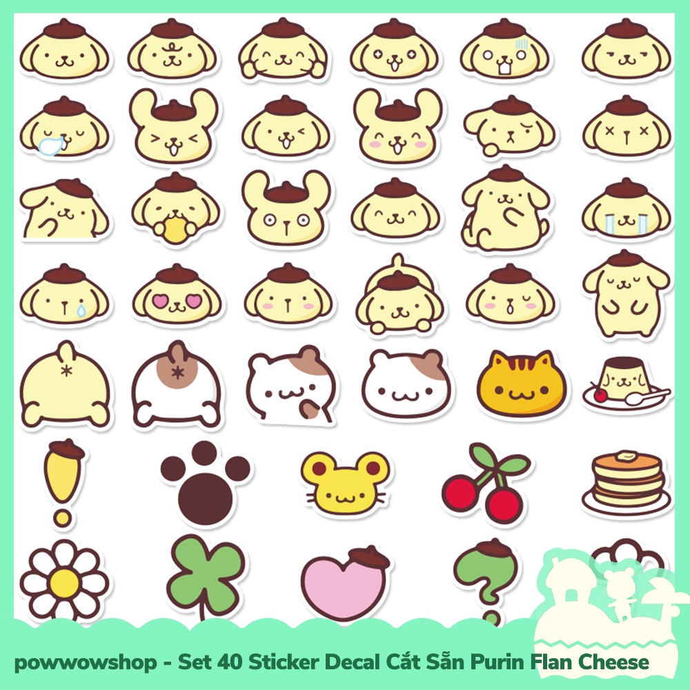[Sẵn VN - Hỏa Tốc] Set 40/60 Sticker Mini Decal Dán Trang Trí Vật Dụng Mẫu Sanrio Purin Flan Cheese Cat