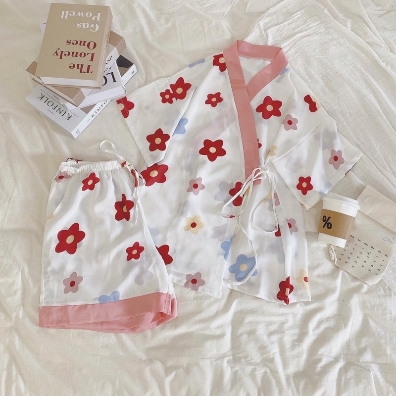 [ Ảnh thật ]  Bộ ngủ pijama kimono chất lụa mango cao cấp