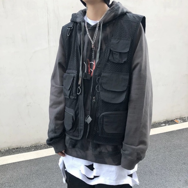 Áo vest nhiều túi phong cách streetwear, techwear, retro vintage. Thời trang nam nữ, áo ghi lê fishing, urban street. | BigBuy360 - bigbuy360.vn