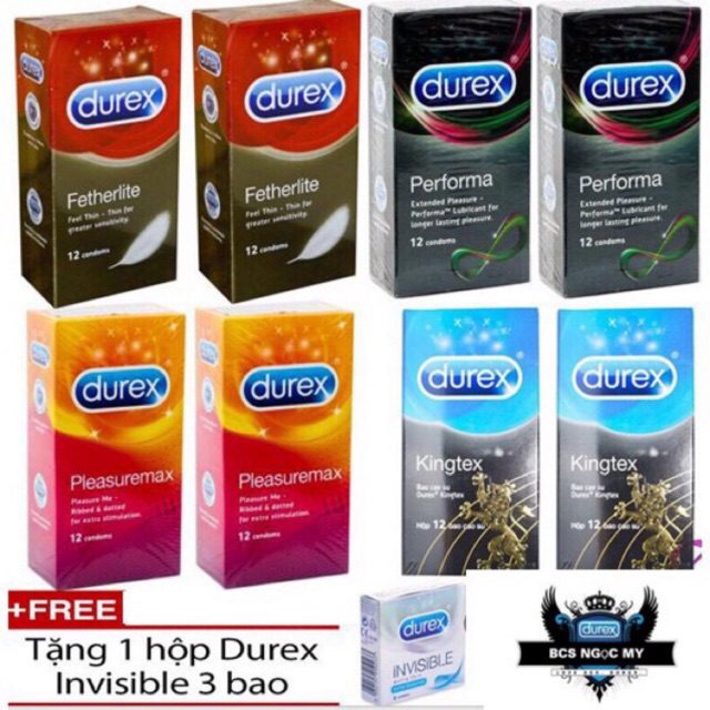 Combo 8 hộp Bao cao su Durex (Invisible, Performa, Pleasuremax, Utima) - 96 cái
