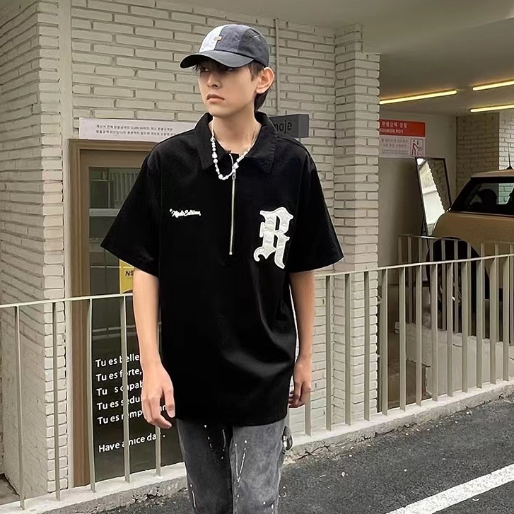 Áo Polo bông from rộng áo polo nhung tăm Thời Trang áo thun nam có cổ Nhật Hàn Đơn Giản dây kéo nhung áo thun có cổ nữ unisex áo phông polo nam áo polo nam dây kéo áo Thun Polo